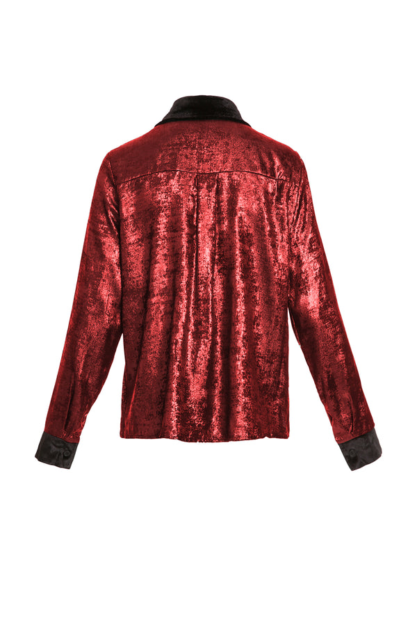 Grace Embellished Velvet Trim Metallic Coated Blouse