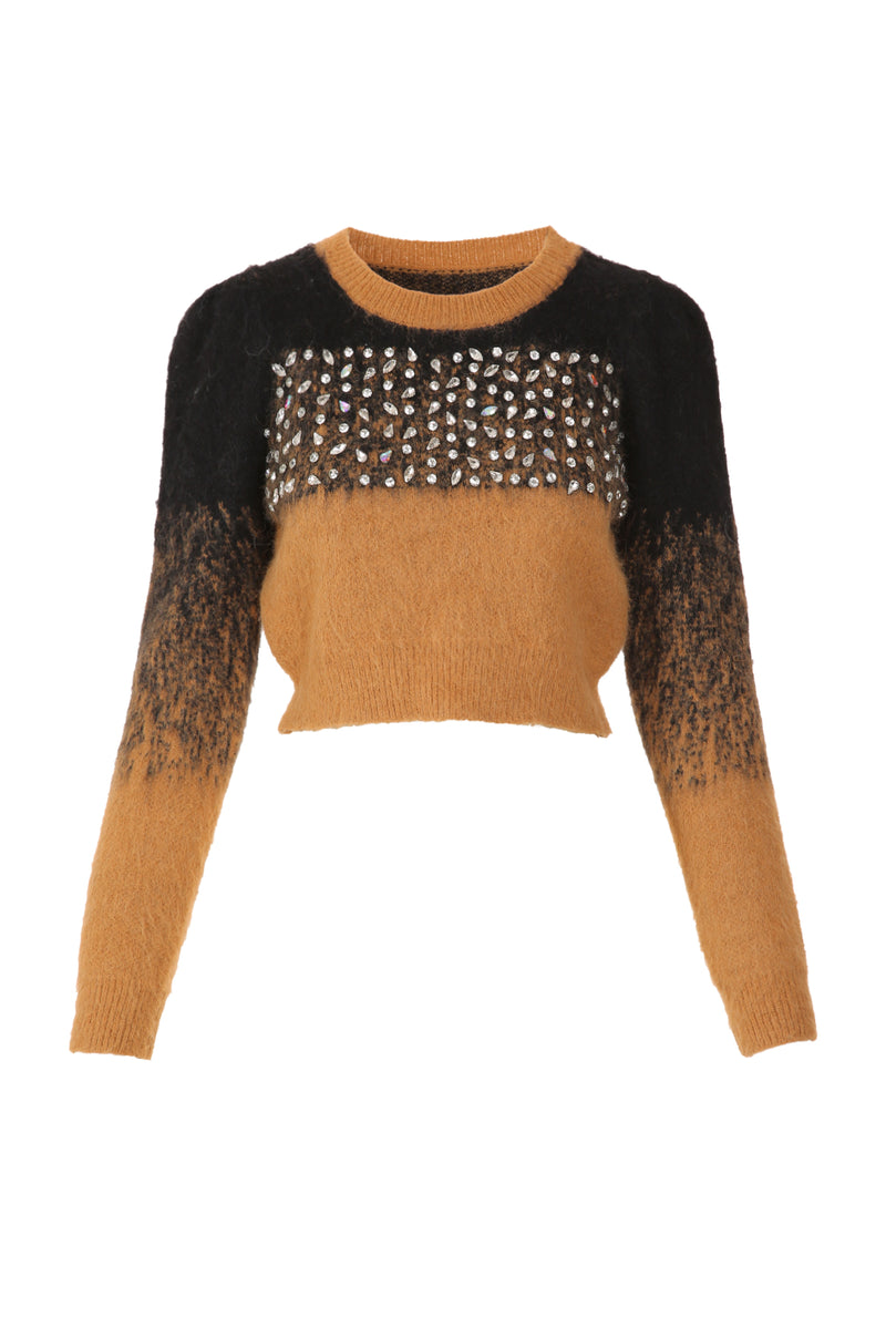 Carrie Front Embellished Colorblock Crop Knit Sweater - Shop Beulah Style