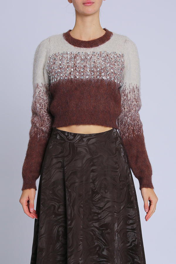 Carrie Front Embellished Colorblock Crop Knit Sweater - Shop Beulah Style