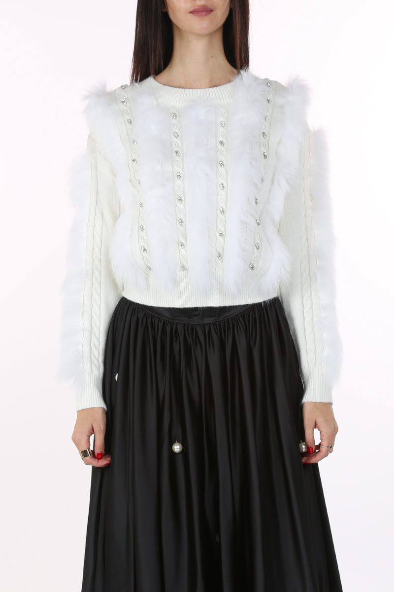 Gwen Front Embellished Fur Trim Knit Sweater - Shop Beulah Style