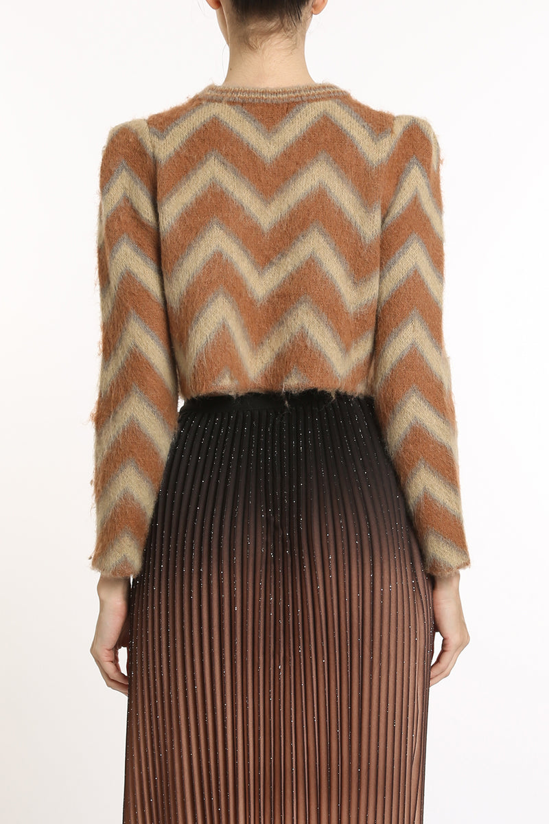 Alyx Zigzag Colorblock Embellished Knit Crop Sweater