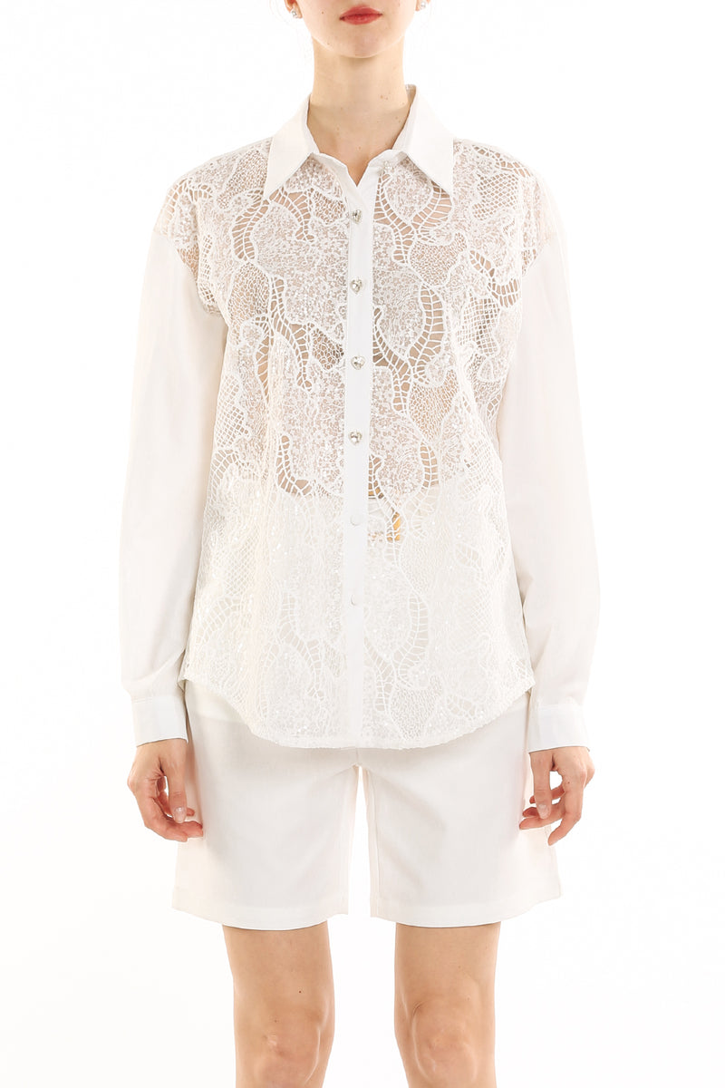 Victoria Sequined Hollow Out Lace Net & Mesh Blouse - Shop Beulah Style