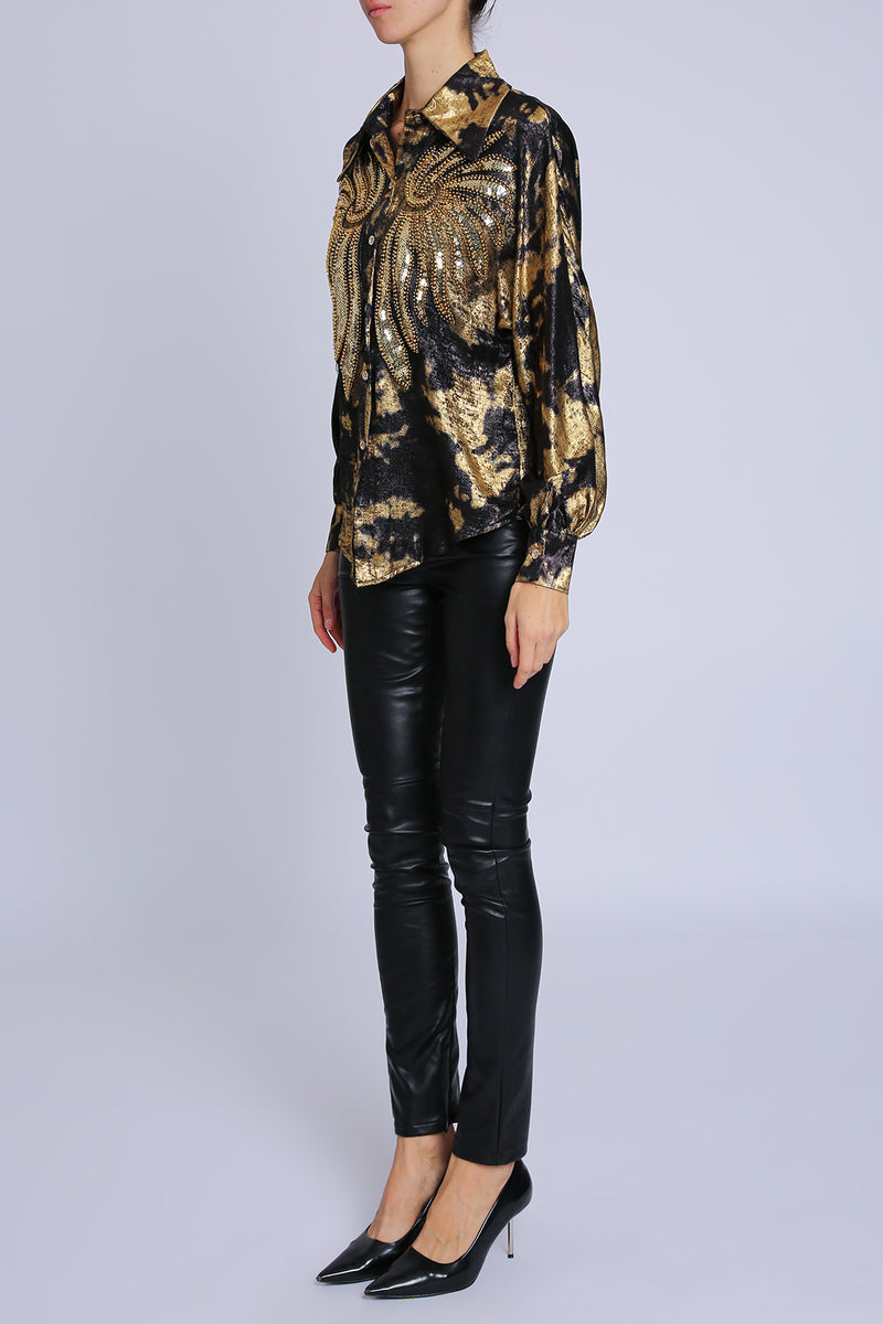 Amelia Angel Wing Embellished Glossy Satin Blouse