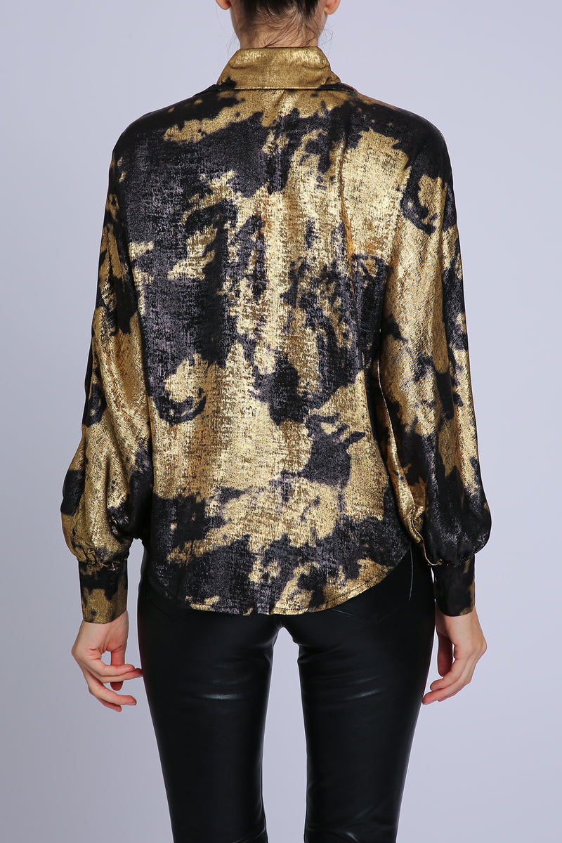 Amelia Angel Wing Embellished Glossy Satin Blouse