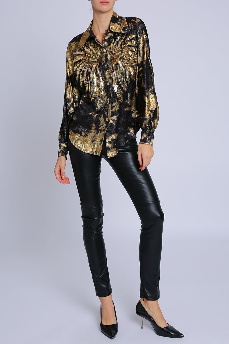 Amelia Angel Wing Embellished Glossy Satin Blouse