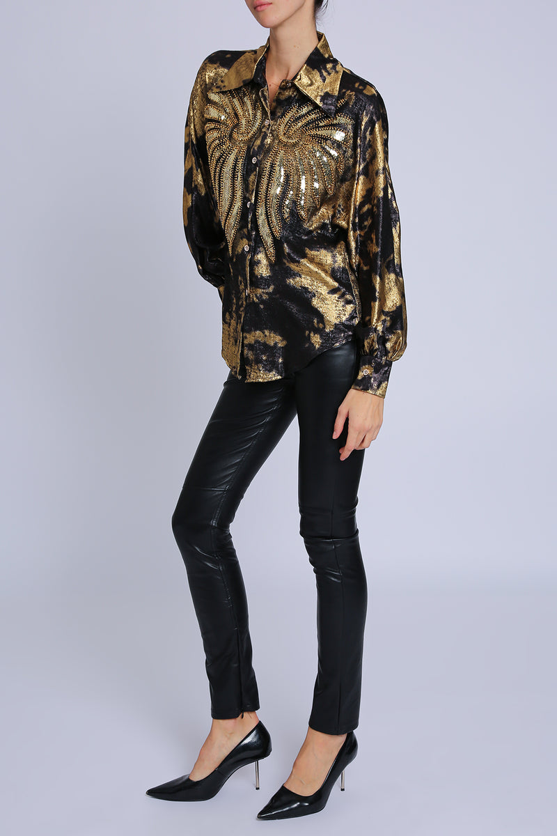 Amelia Angel Wing Embellished Glossy Satin Blouse