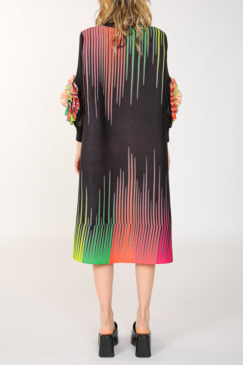 Amy Multicolor Print Pleats with 3D Ruffled Floral Midi Dress - Shop Beulah Style