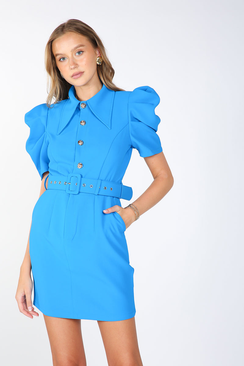 Puff Sleeve Collared Mini Dress - Shop Beulah Style