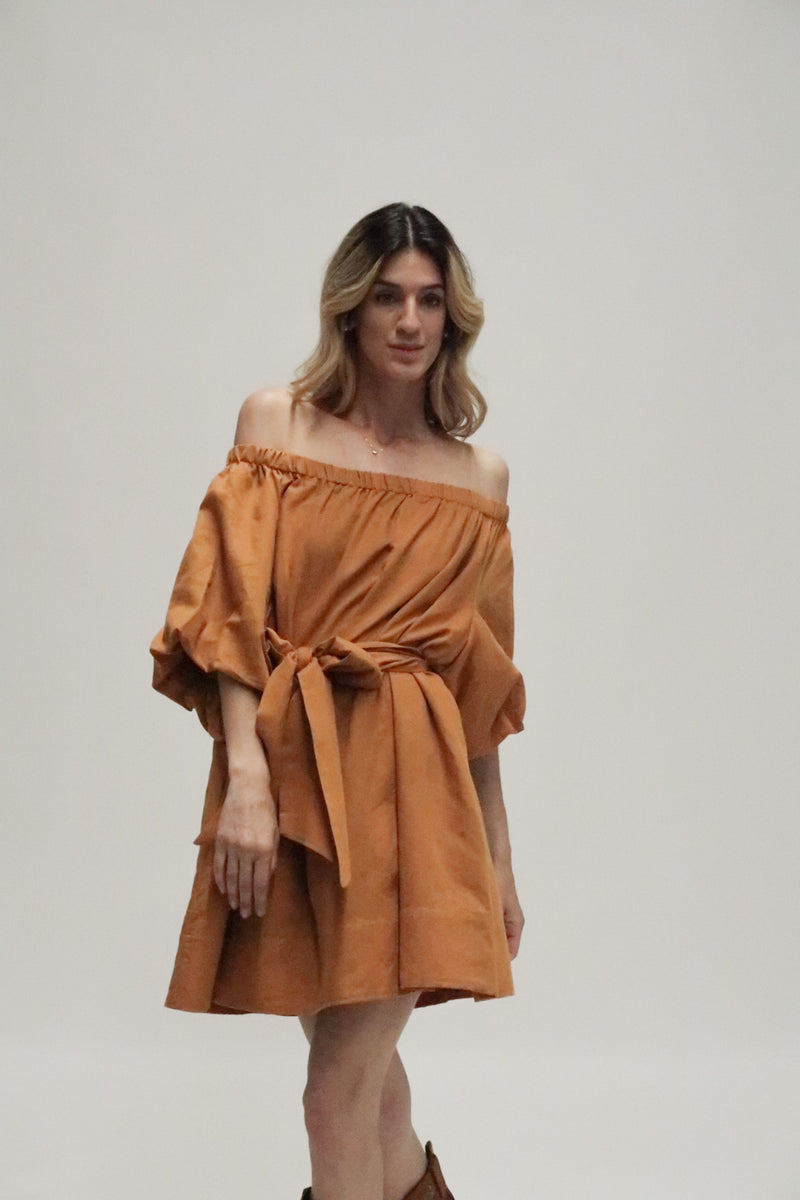 Nolan Linen Off Shoulder Mini Dress - Shop Beulah Style