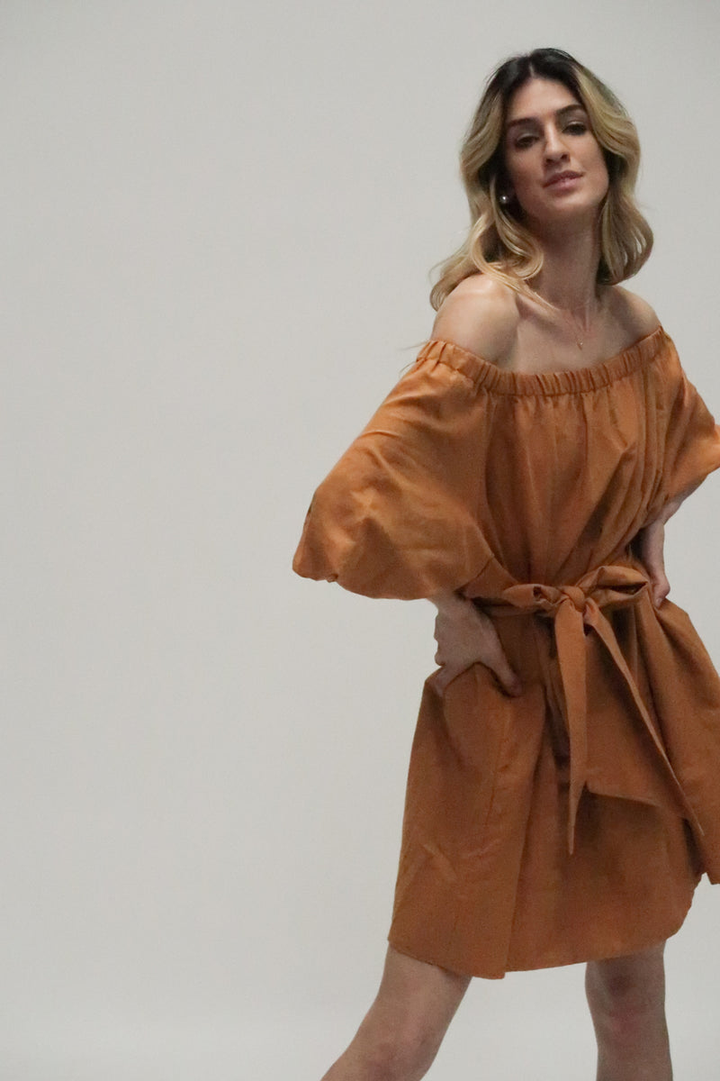 Nolan Linen Off Shoulder Mini Dress - Shop Beulah Style