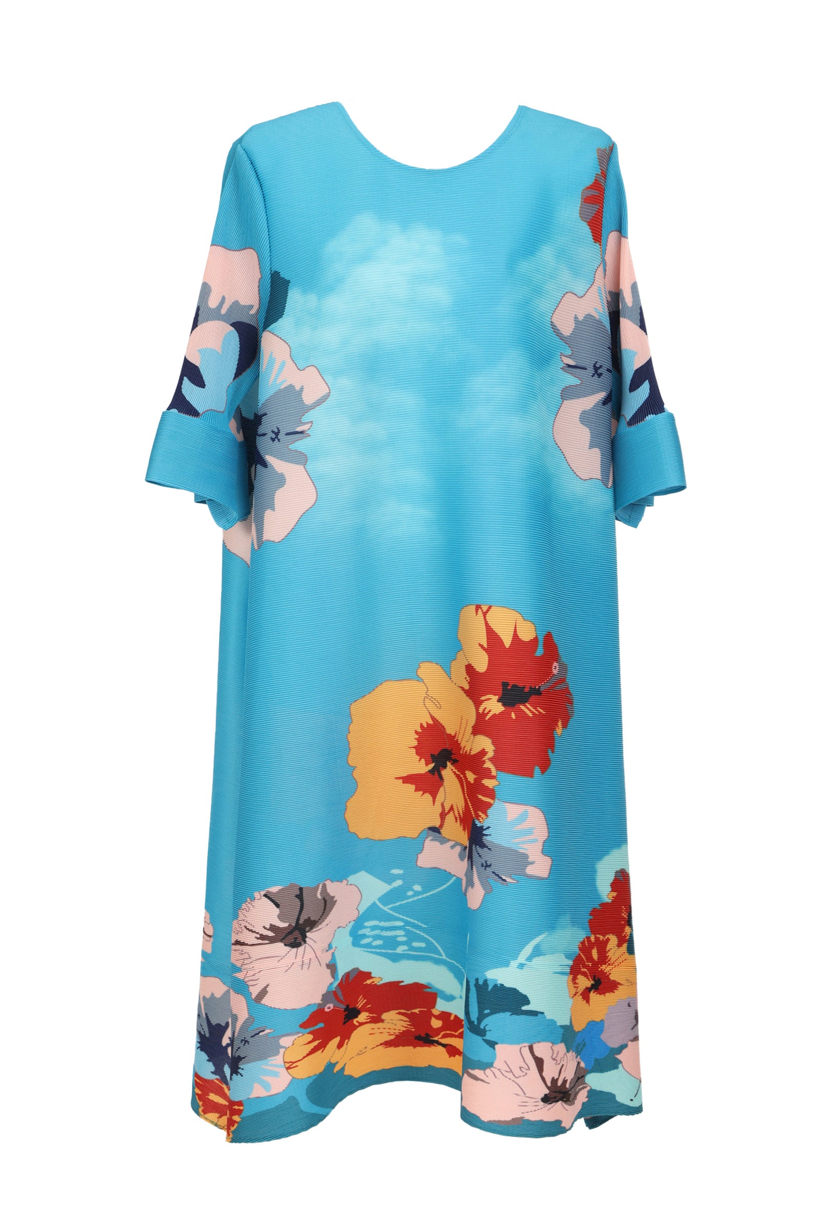 Juniper Floral Printed Elastic Pleats Midi Shift Dress