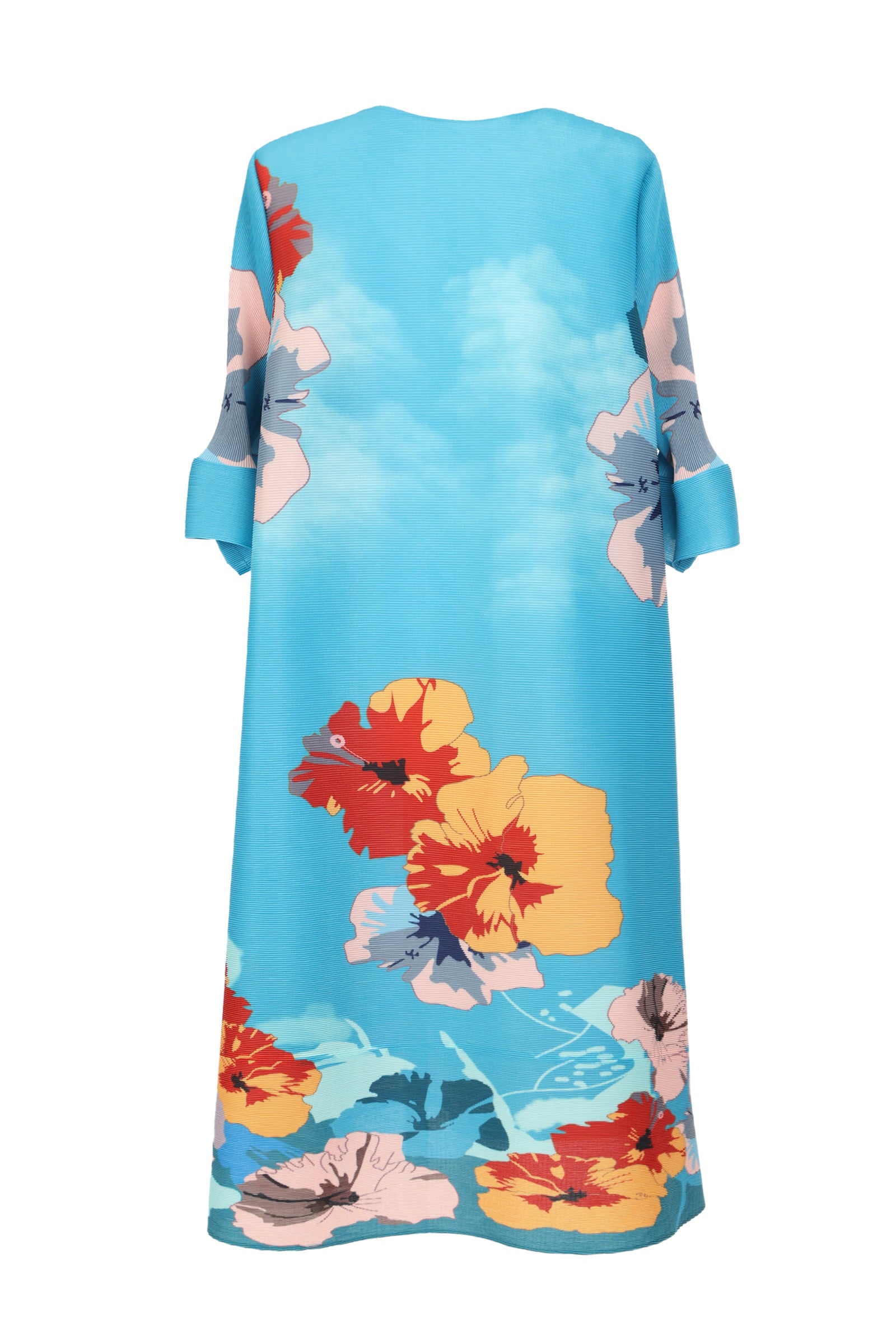 Juniper Floral Printed Elastic Pleats Midi Shift Dress