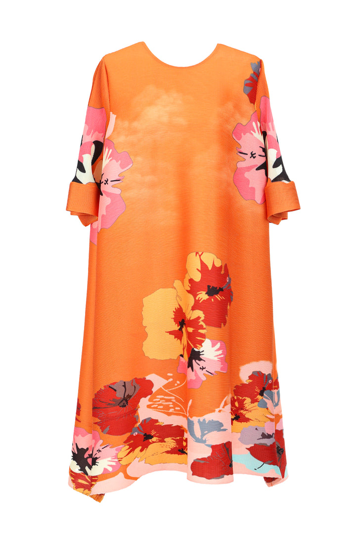 Juniper Floral Printed Elastic Pleats Midi Shift Dress