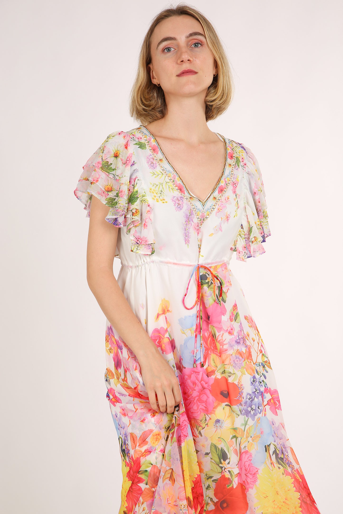 Korbin Multicolor Floral Printed V-Neck Dress - Shop Beulah Style