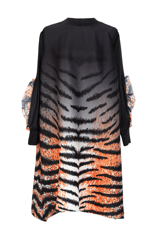 Mireya Zebra Print Ruffled Detail Midi Shift Dress