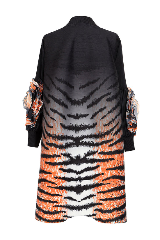 Mireya Zebra Print Ruffled Detail Midi Shift Dress