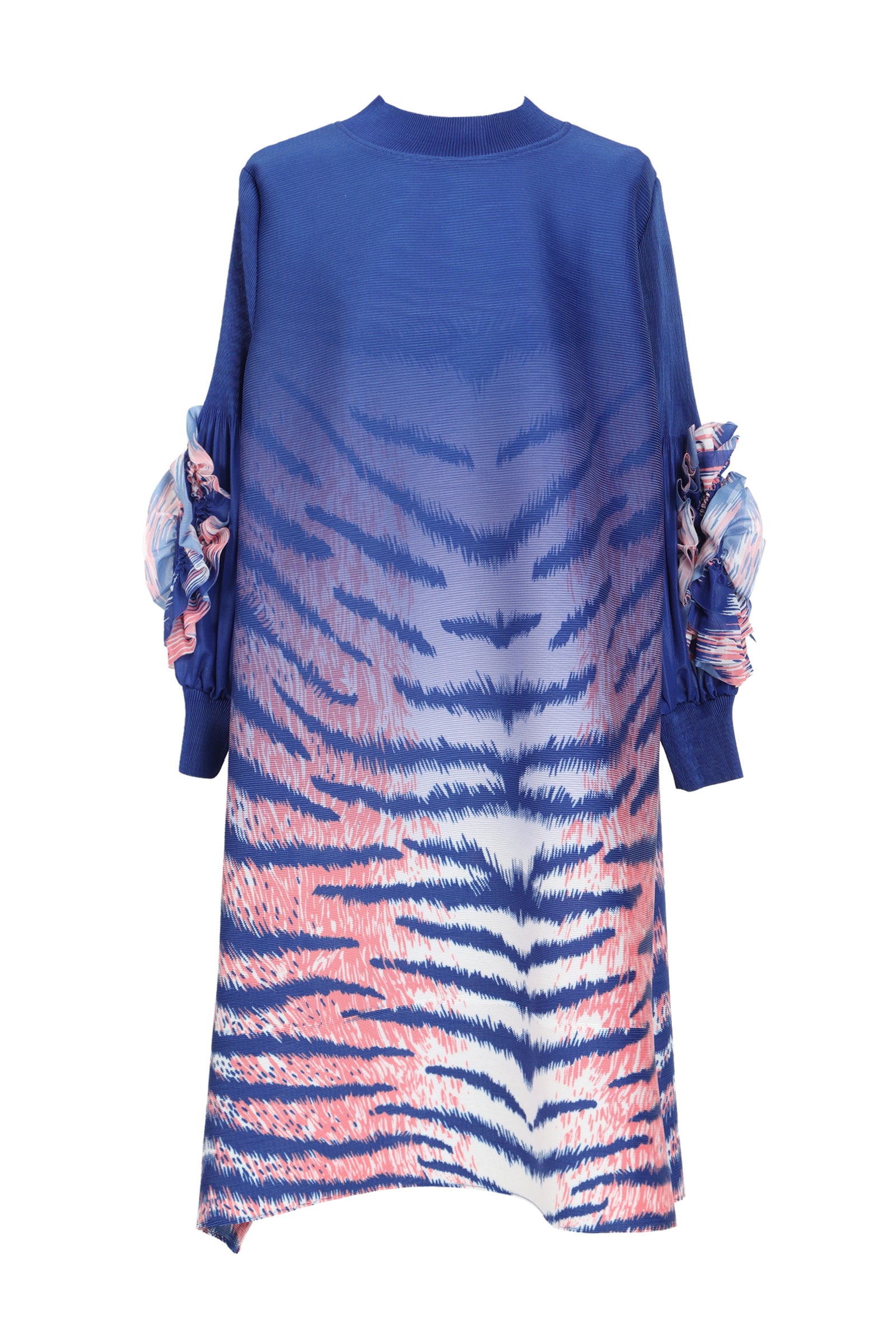 Mireya Zebra Print Ruffled Detail Midi Shift Dress