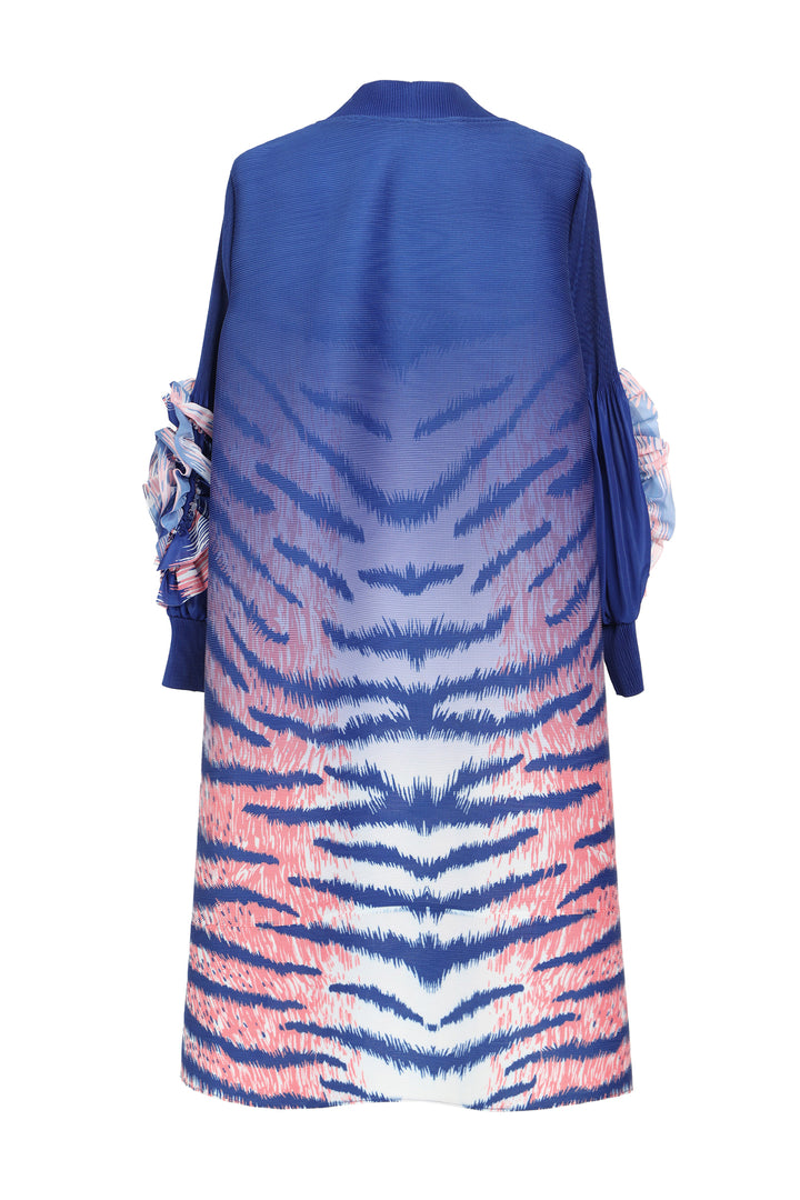 Mireya Zebra Print Ruffled Detail Midi Shift Dress