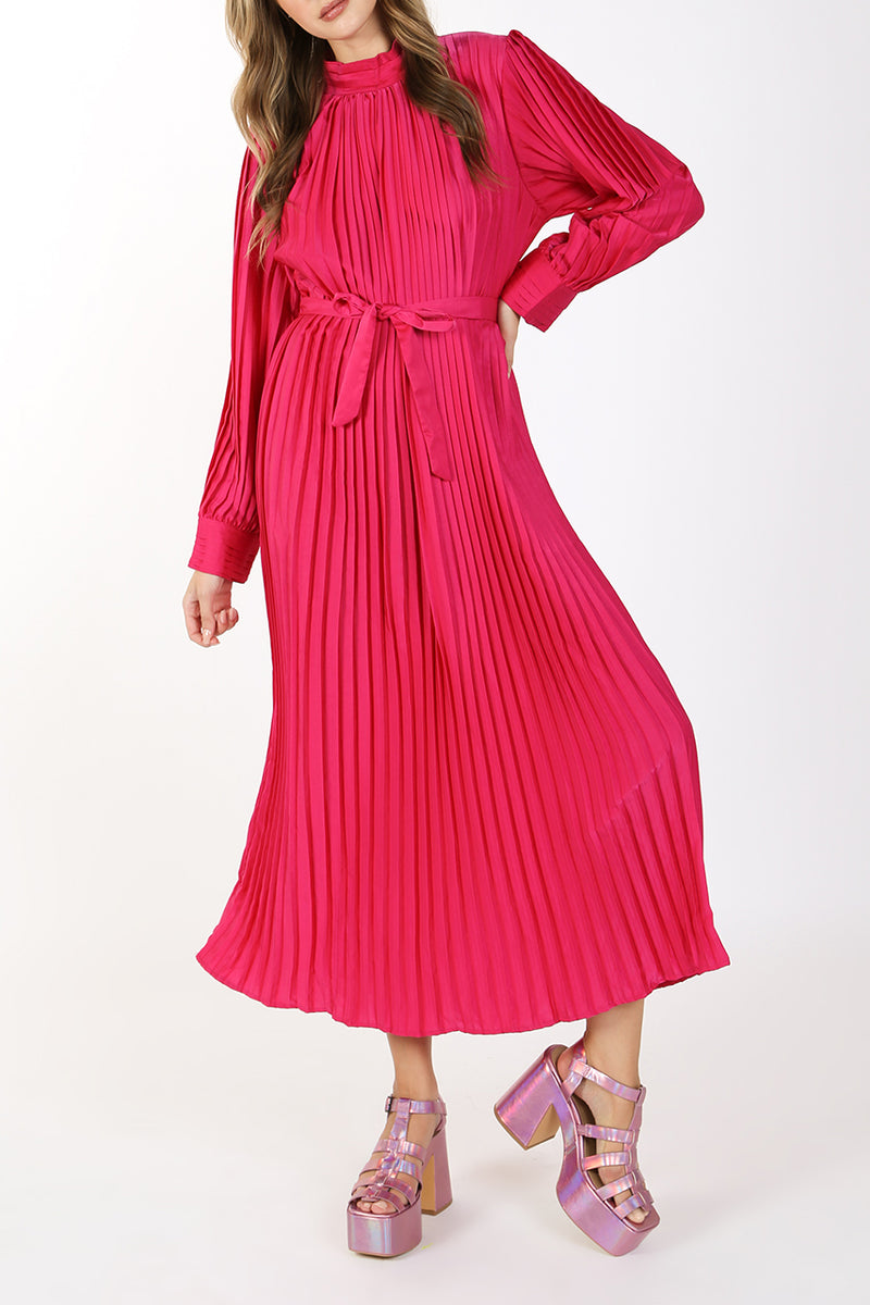 Dawn Pleated Satin Maxi Dress - Shop Beulah Style
