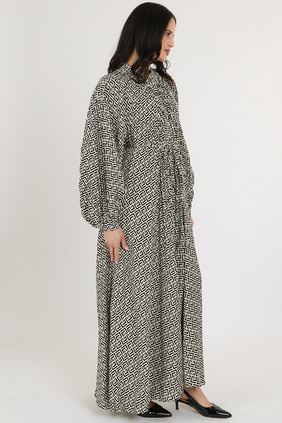 Chelly Contrast Geometric Print Belted Maxi Dress - Shop Beulah Style