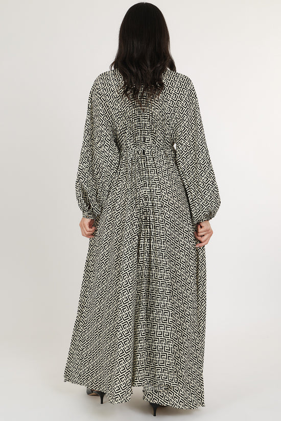 Chelly Contrast Geometric Print Belted Maxi Dress - Shop Beulah Style