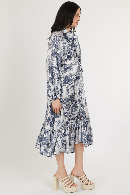 Aaron Safari Animal Print Volume Bowtie Midi Dress - Shop Beulah Style