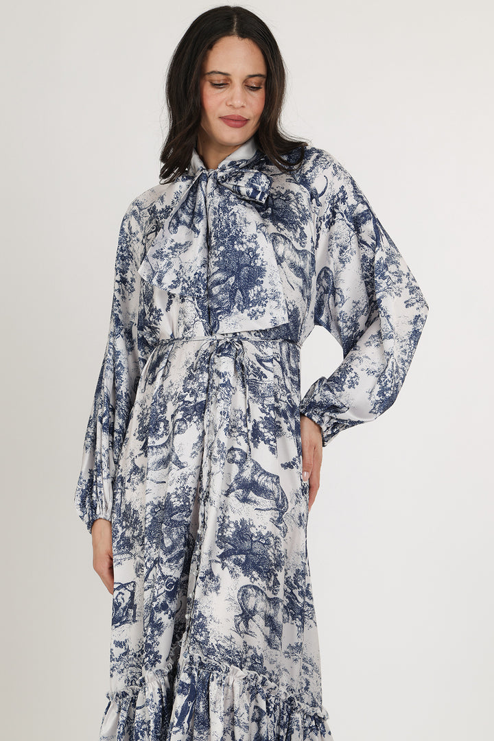 Aaron Safari Animal Print Volume Bowtie Midi Dress - Shop Beulah Style