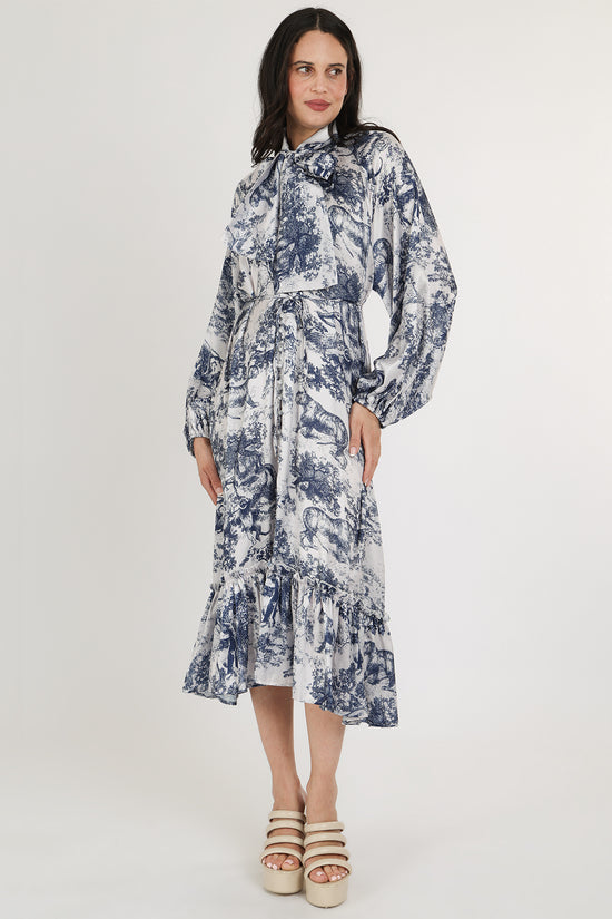 Aaron Safari Animal Print Volume Bowtie Midi Dress - Shop Beulah Style