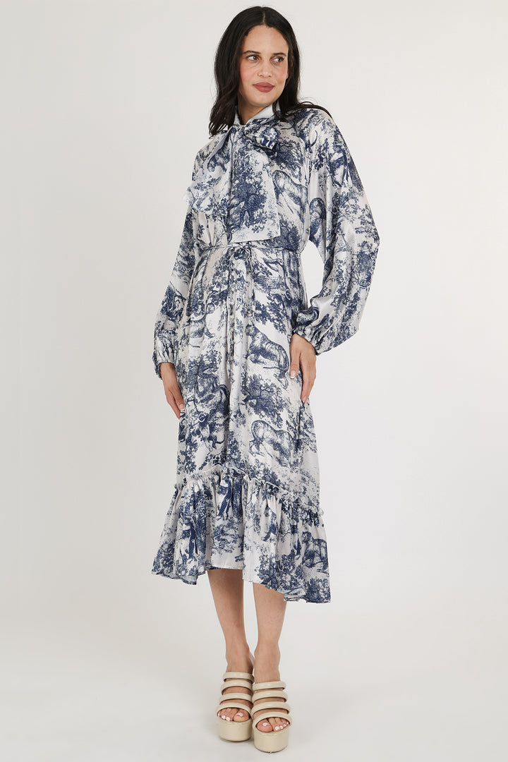 Aaron Safari Animal Print Volume Bowtie Midi Dress - Shop Beulah Style