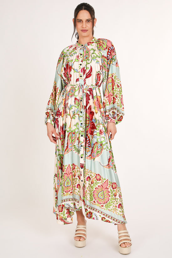 Anderson Multicolor Botanic Print Pleated Maxi Dress - Shop Beulah Style