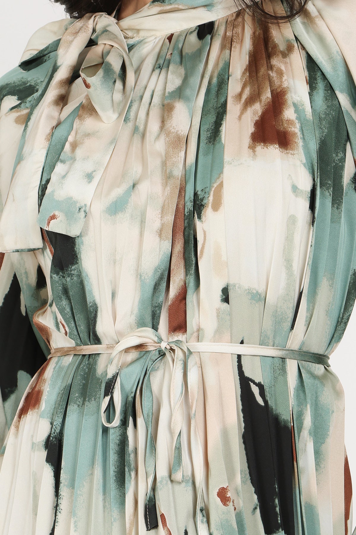 Zoey Multicolor Abstract Print Pleated Satin Maxi Dress - Shop Beulah Style