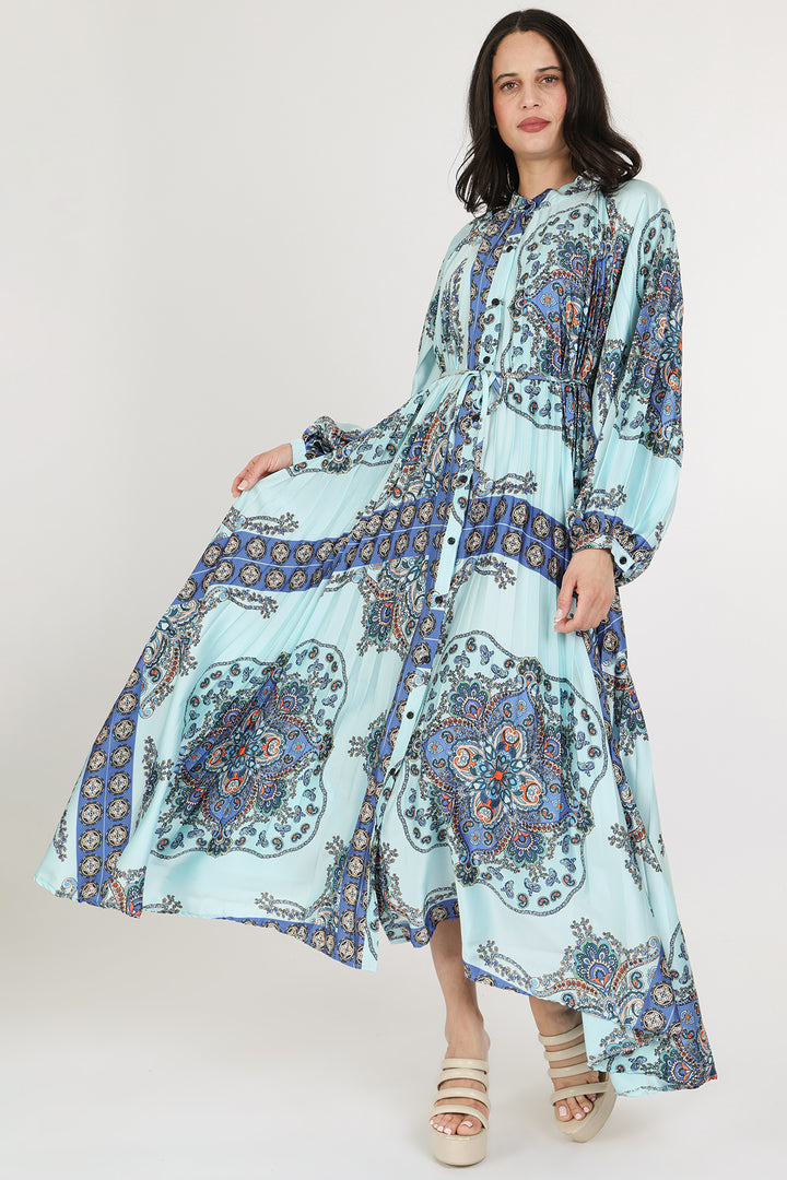 Ashley Multi-Print Paisley Pleats Belted Maxi Dress - Shop Beulah Style