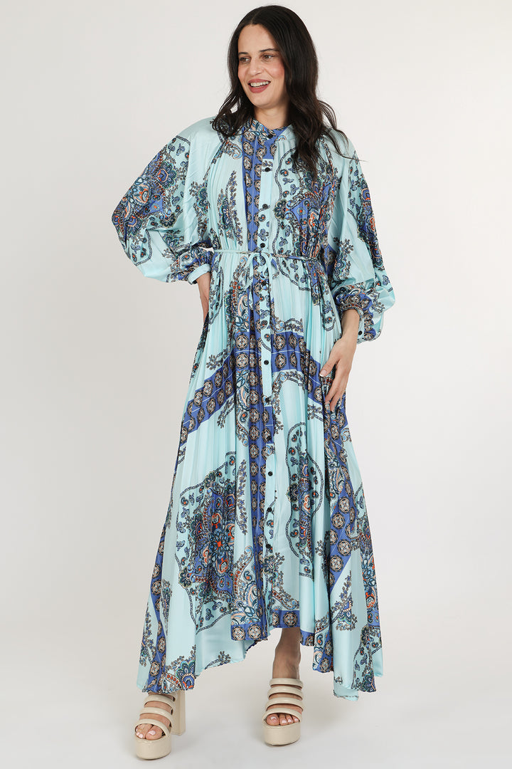 Ashley Multi-Print Paisley Pleats Belted Maxi Dress - Shop Beulah Style