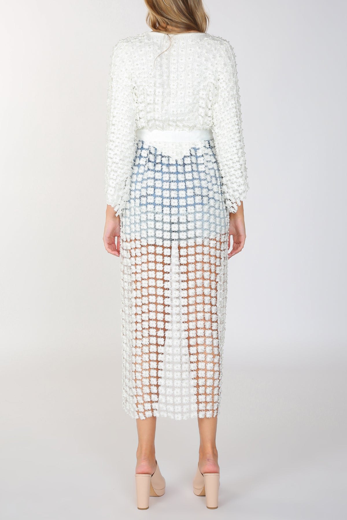 Long Shimmer Flower Mesh With Pearl Beads Kimono - Shop Beulah Style