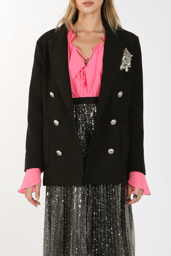 Kerry Embellished Classic Double-Breasted Blazer - Shop Beulah Style