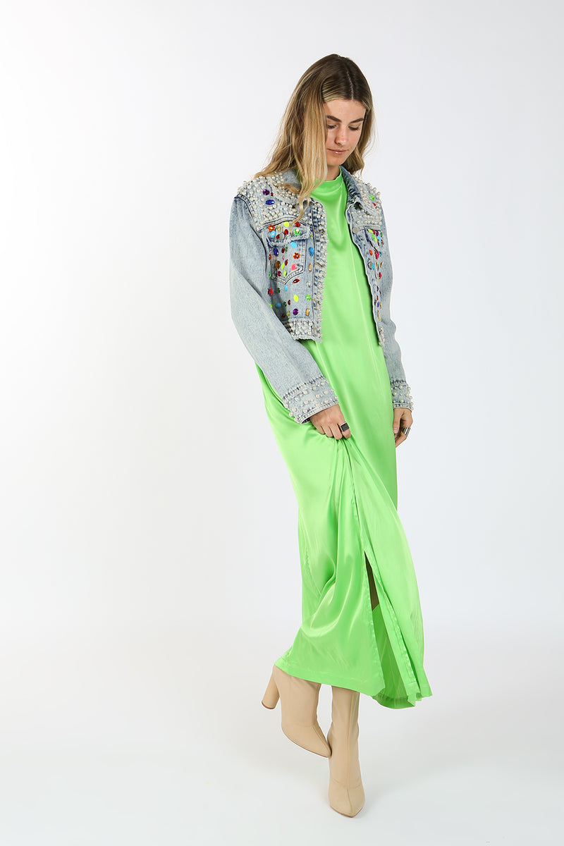 Lucian Jewels and Pearls Beaded Crop Denim Jacket - Shop Beulah Style