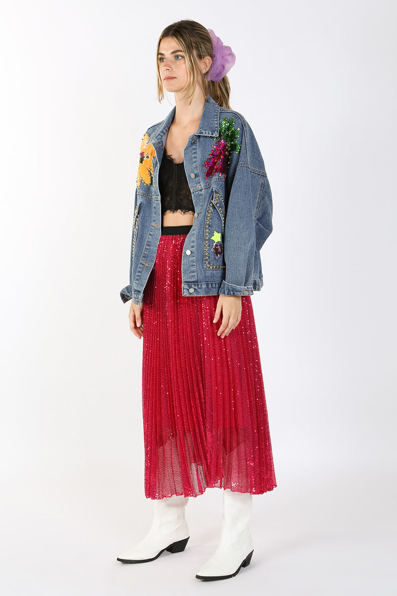 Jamir Multi Sequin Studded Denim Jacket - Shop Beulah Style
