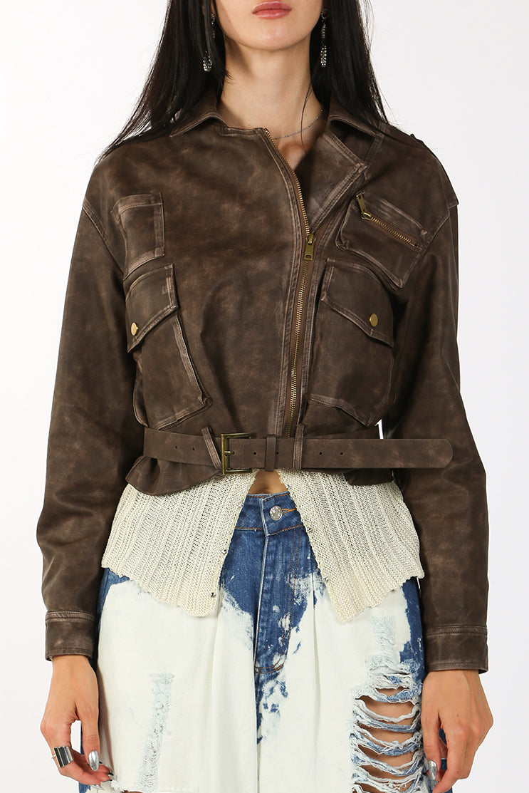 Melody Vintage Washed Faux Leather Motorcycle Jacket - Shop Beulah Style