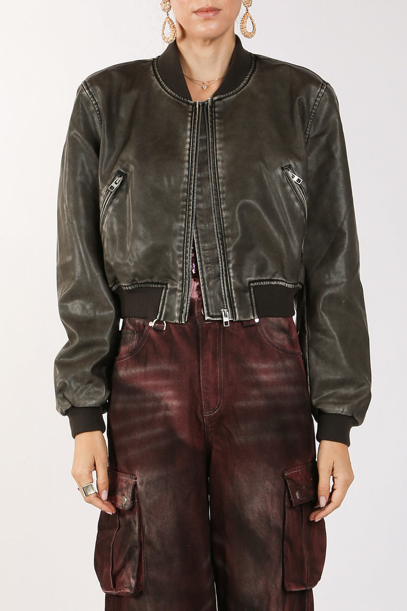 Conan Pleather Cropped Bomber Jacket - Shop Beulah Style