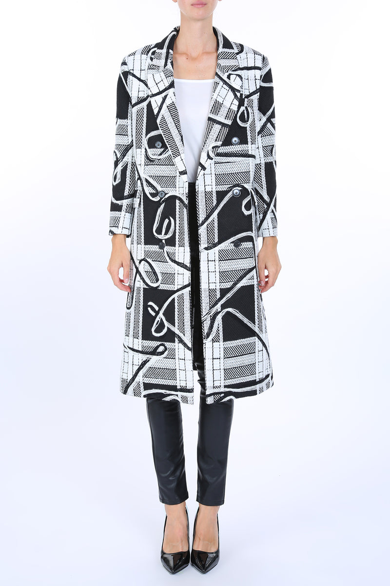 Julia Jacquard Plaid Print Collared Heavy Open Coat - Shop Beulah Style