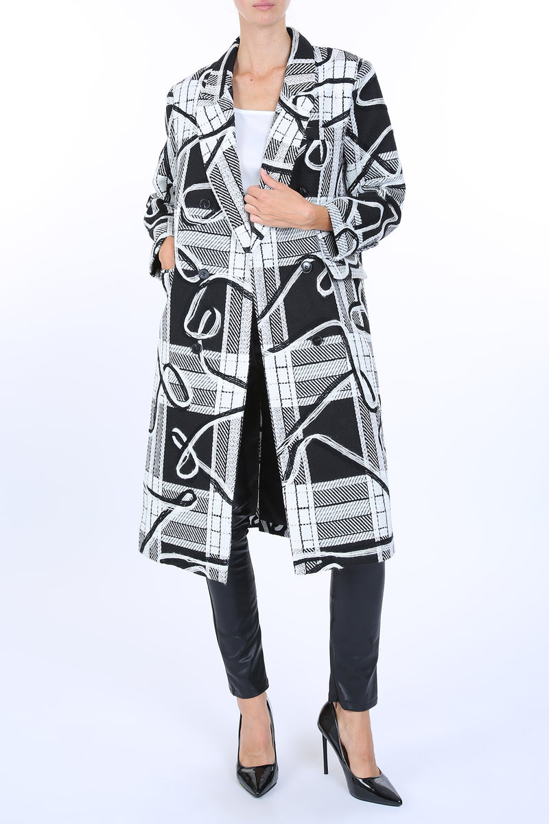 Julia Jacquard Plaid Print Collared Heavy Open Coat - Shop Beulah Style