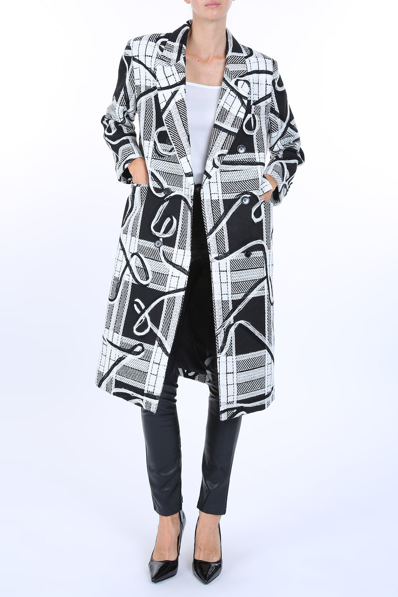 Julia Jacquard Plaid Print Collared Heavy Open Coat - Shop Beulah Style