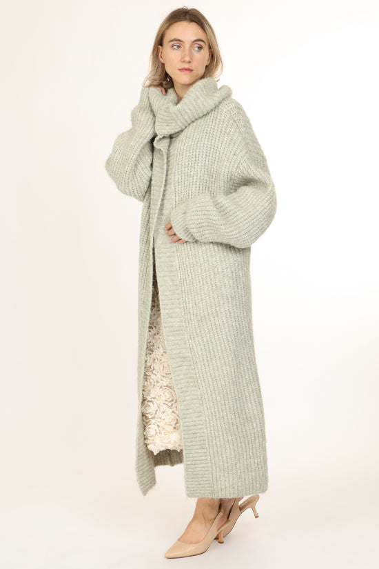 Bennett Ribbed Knit Wool Maxi Open Robe