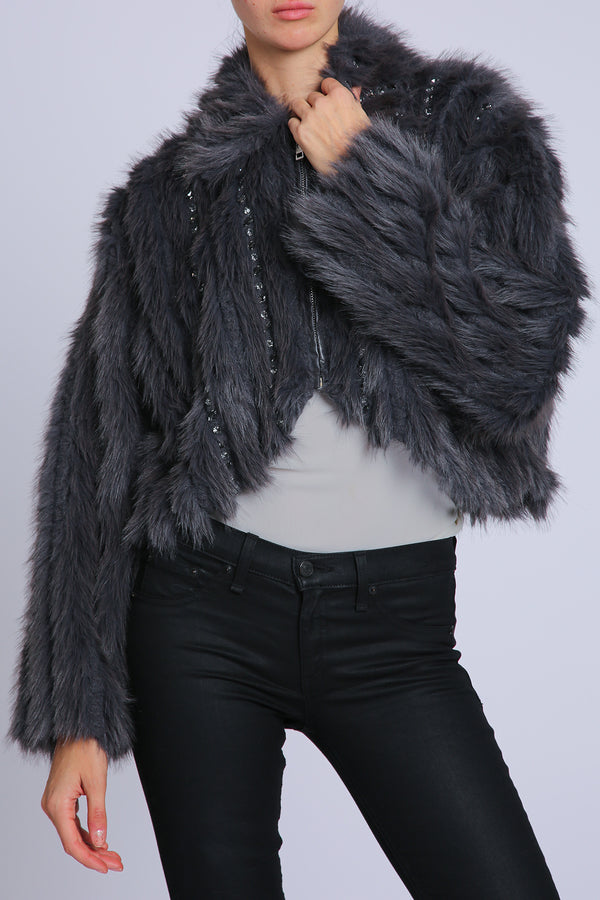 Jenni Embellished Faux Fur Lined Trim Coat