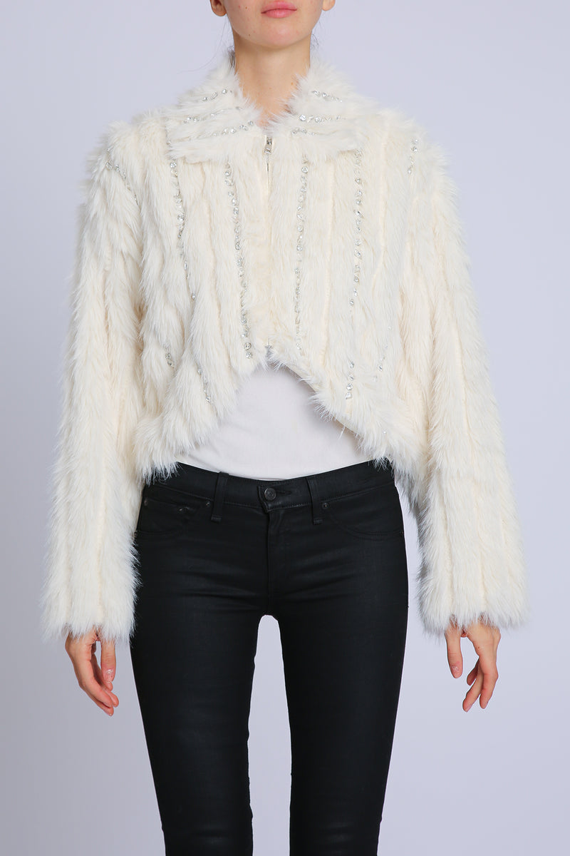 Jenni Embellished Faux Fur Lined Trim Coat