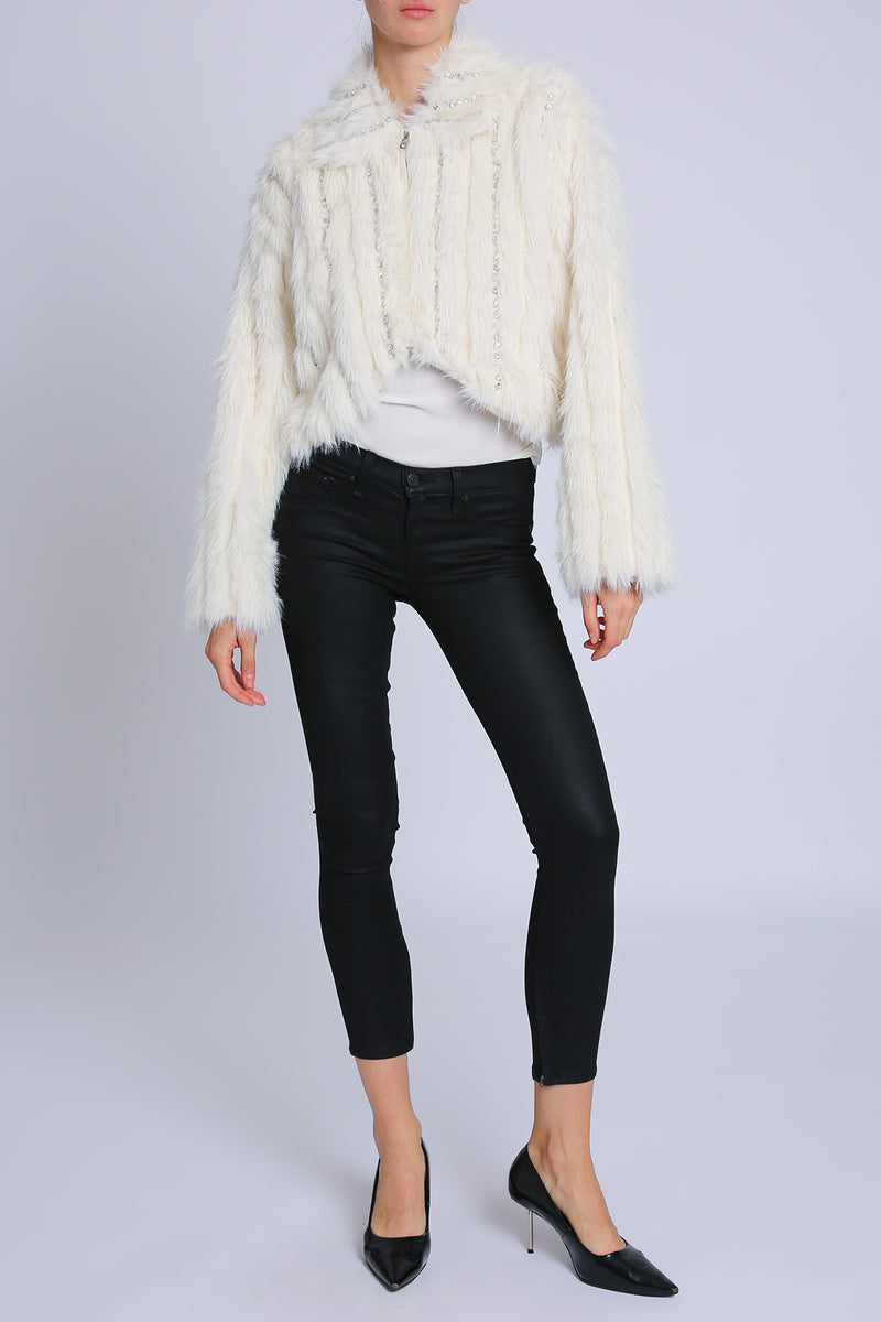 Jenni Embellished Faux Fur Lined Trim Coat