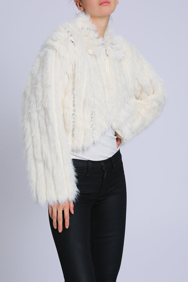 Jenni Embellished Faux Fur Lined Trim Coat