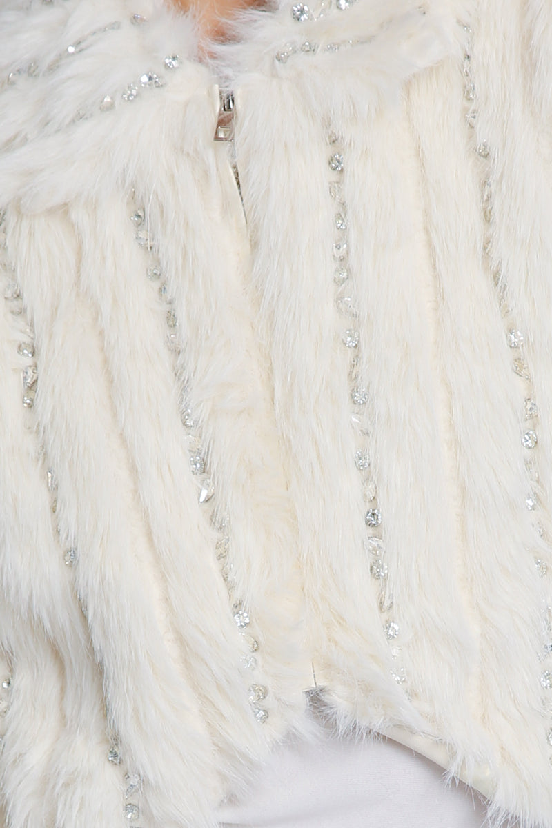 Jenni Embellished Faux Fur Lined Trim Coat