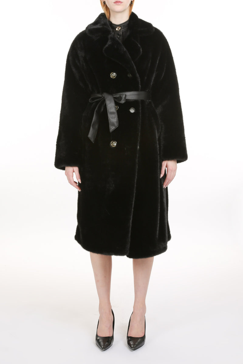 Mimi Leather Belted Heavy Fur Midi Coat - Shop Beulah Style