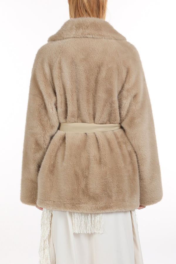 Nola Leather Belted Heavy Fur Coat - Shop Beulah Style